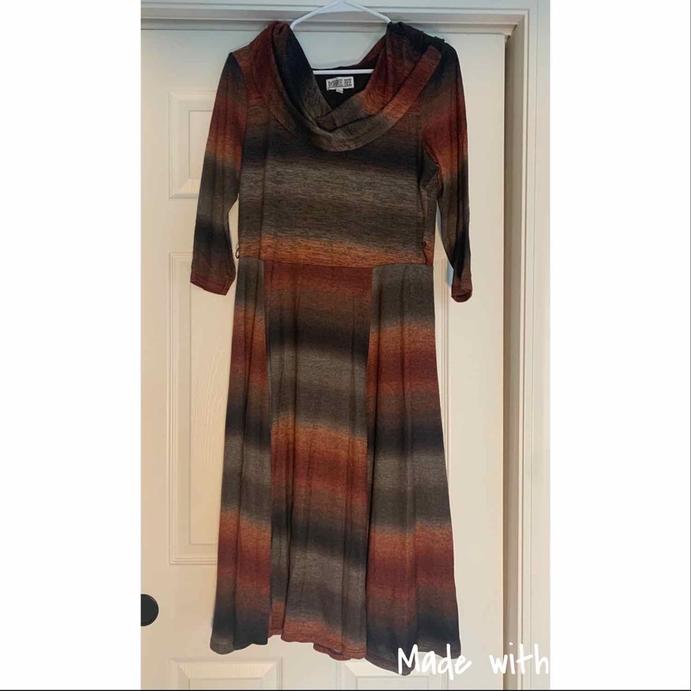 ROBBIE BEE brown/orange long sleeve dress L